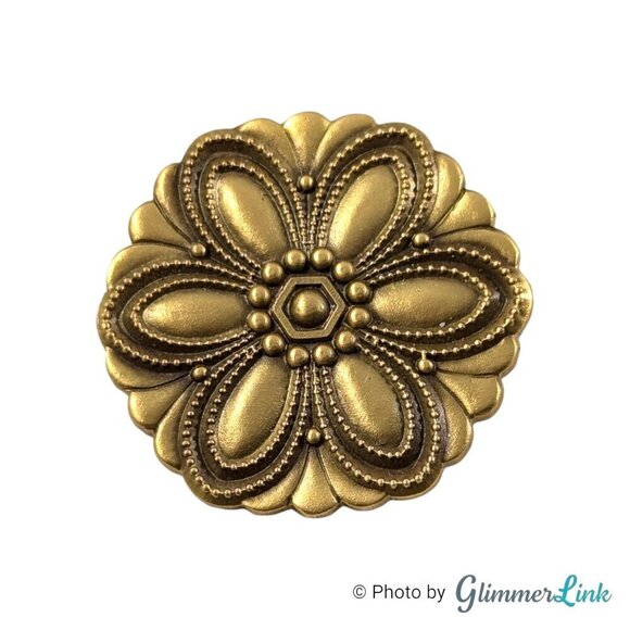 BM Floral Matte Finish Relief Gold Tone Brooch - Picture 1 of 6